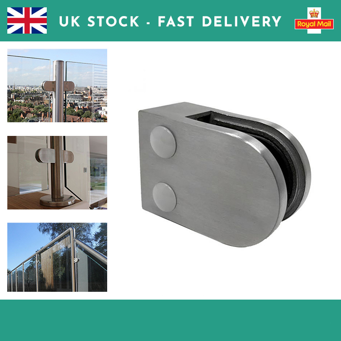 Flat Wall Mount D Shaped Glass Clamp AISI 316 Stainless Steel - Various Sizes - Picture 3 of 3